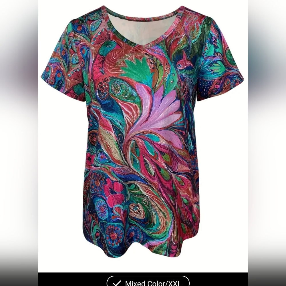 SALE 3/$15 Colorful V-Neck Women's Top Sz XXL - Picture 2 of 3